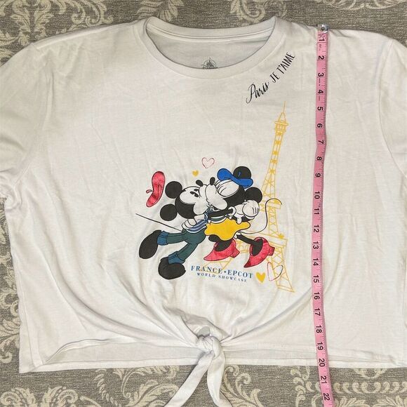 Disney Mickey & Minnie Paris Je T'aime Women's Crop Top 2XL White - Picture 3 of 7